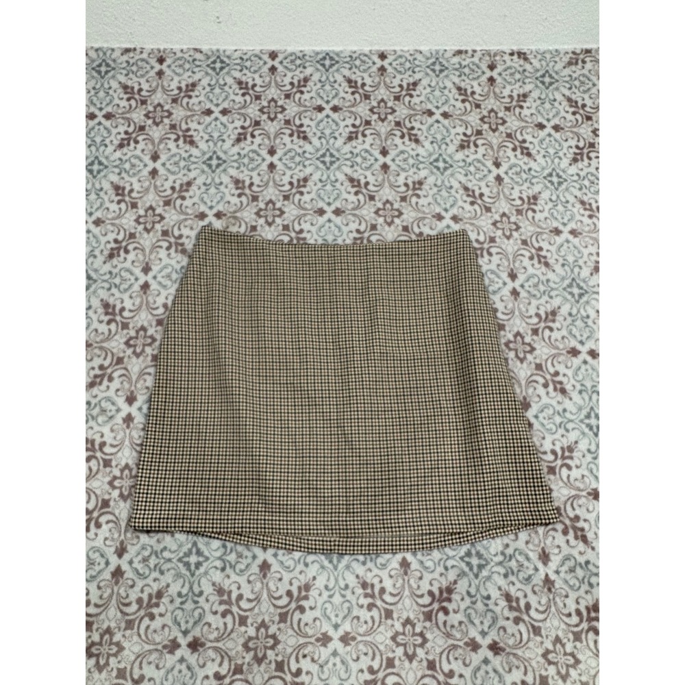 Shein Curve Brown Gingham Check Mini Skirt Plus Size 0XL High Waisted A-Line